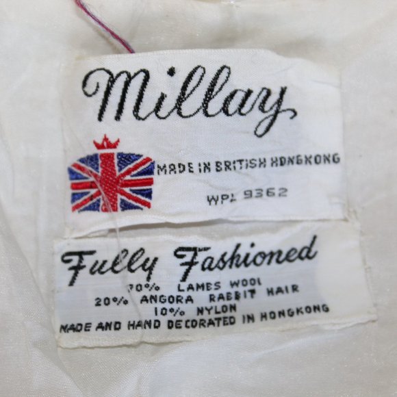 Vintage Millay Ivory Lambswool Angora Satin Cardigan Button Sweater Womens S - Picture 10 of 16